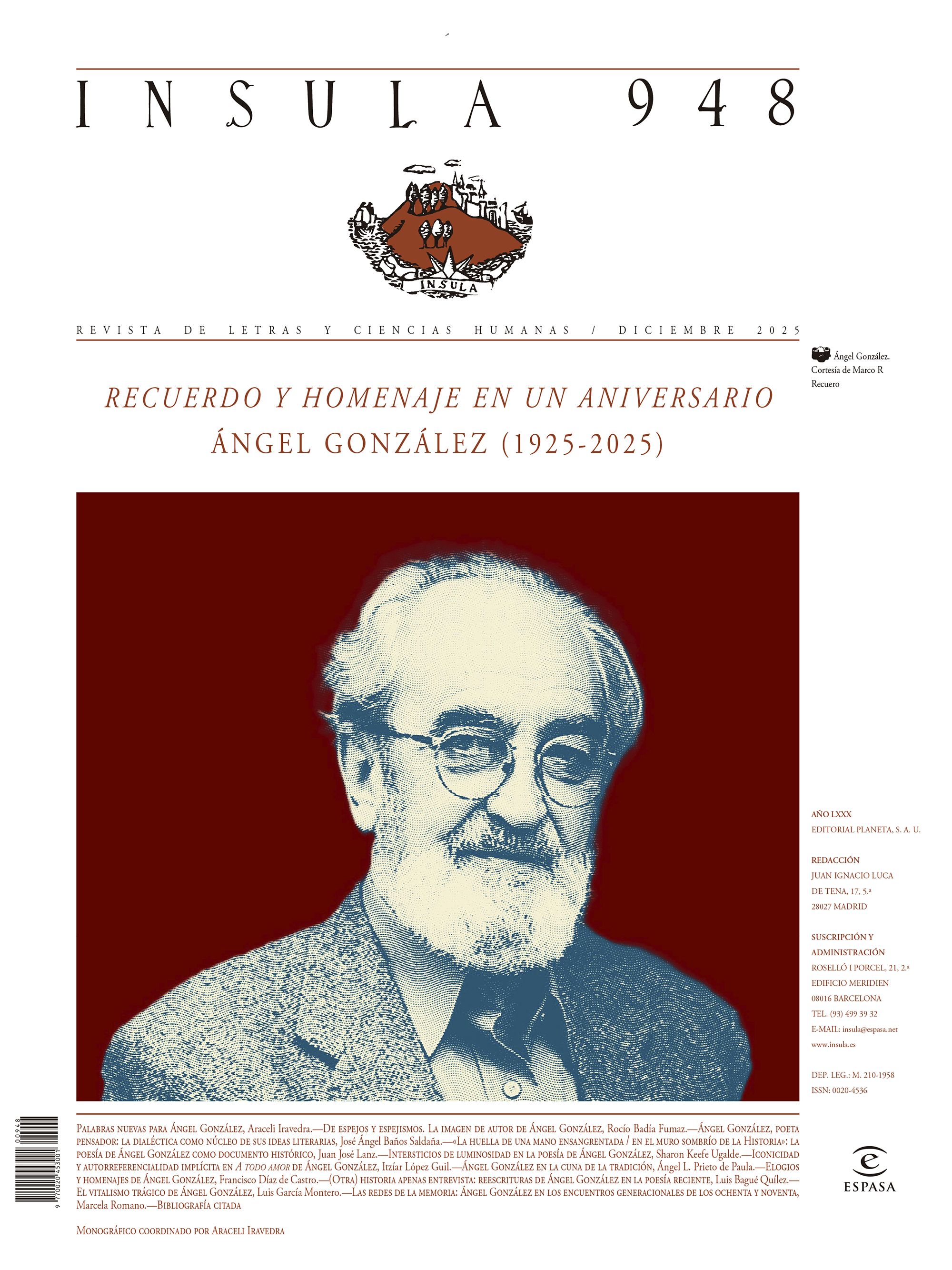 Portada "Recuerdo y homenaje en un aniversario" Ángel González (1925-2025)