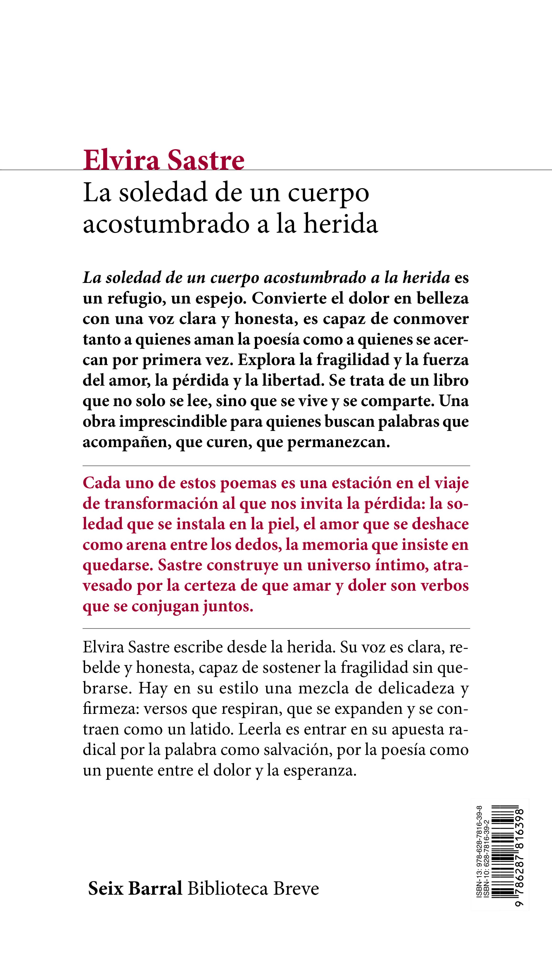 Miniatura contraportada La soledad de un cuerpo acostumbrado a la herida