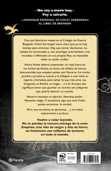 Contraportada Alas de ónix (Empíreo 3)