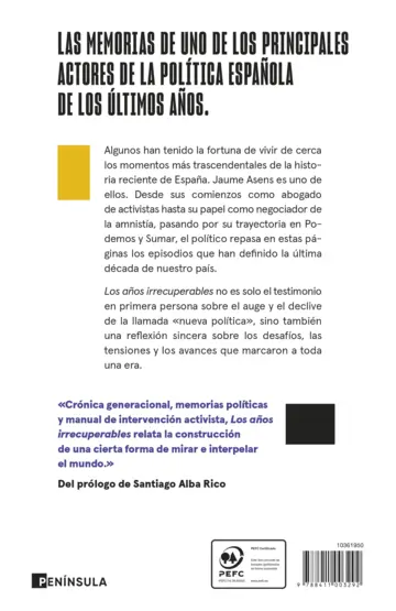 Contraportada Los años irrecuperables