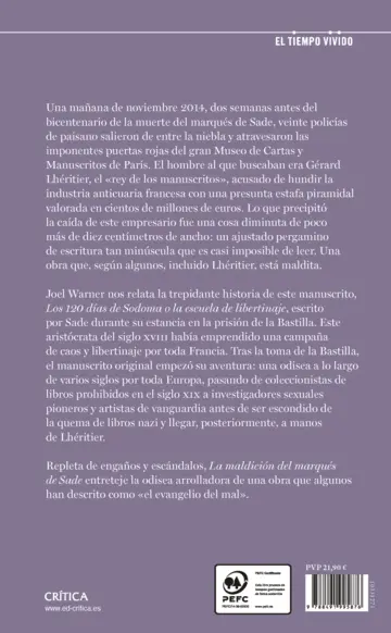 Contraportada La maldición del Marqués de Sade