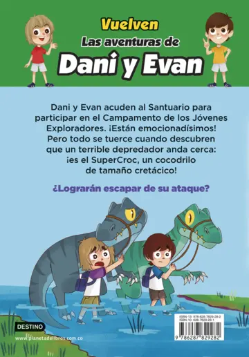 Contraportada Las aventuras de Dani y Evan 11. El ataque del supercroc