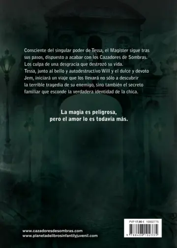 Contraportada Príncipe mecánico. Cazadores de sombras. Los orígenes 2