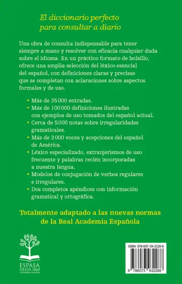 Contraportada Diccionario de la lengua española Bolsillo